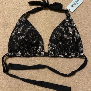 LuliFama lace floral triangle bikini top XL
